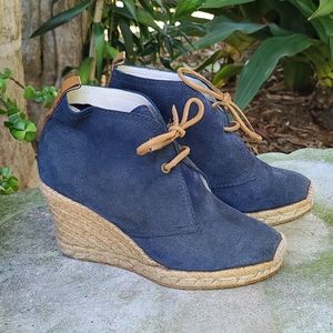 French Connection slate blue suede wedge ankle boots. Size 7. Gently worn